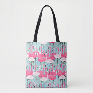 Pink And White Crowd Of Flamingos Tote Bag