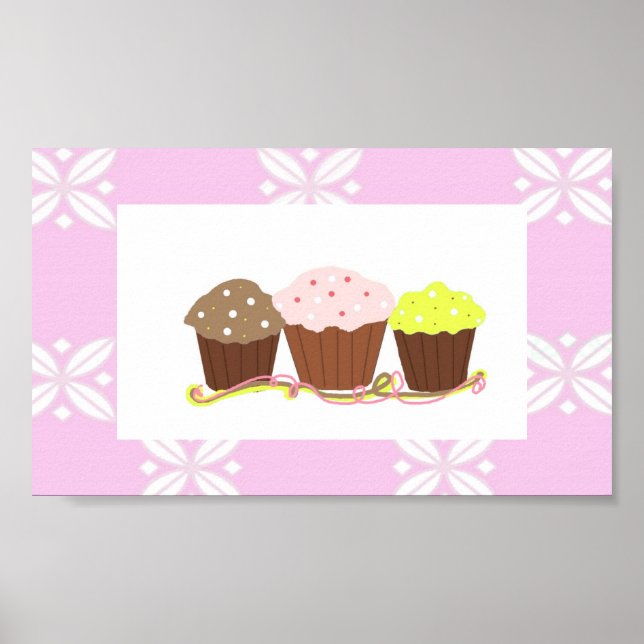 Pink and White Cupcake Design Poster (Front)