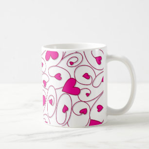Pink and white curly hearts coffee mug