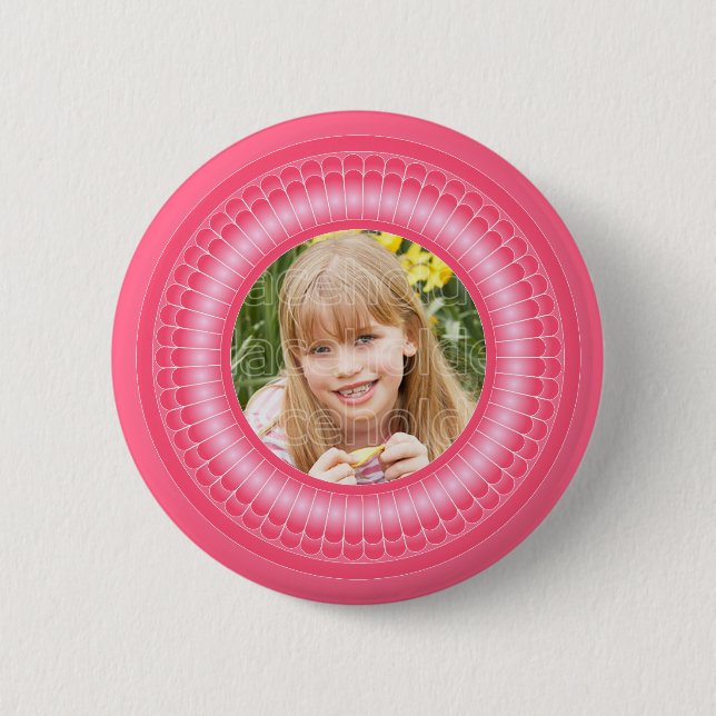 Pink and white cute frame template 6 cm round badge (Front)