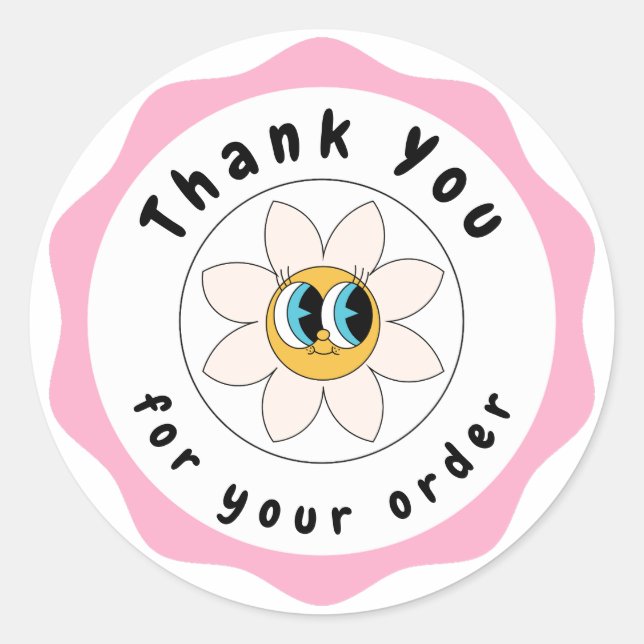 Pink  and white cute Thank You Circle Sticker (Front)