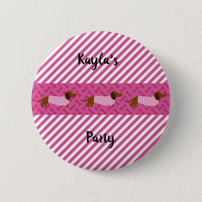 Pink and White Dachshund Button Pin (Front)