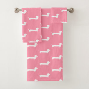 Pink and White Dachshund Girls Bathroom Bath Towel Set