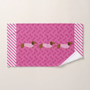 Pink and White Dachshund Hand Towel