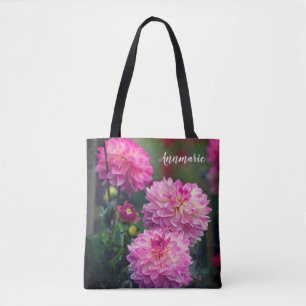 Pink and White Dahlia Flower Personalised Tote Bag