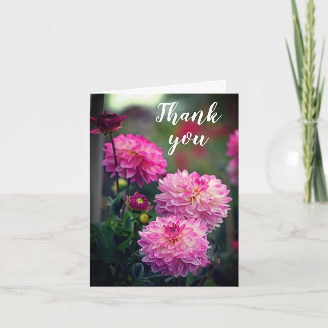 Pink and White Dahlia Flower Thank You Card (Front)