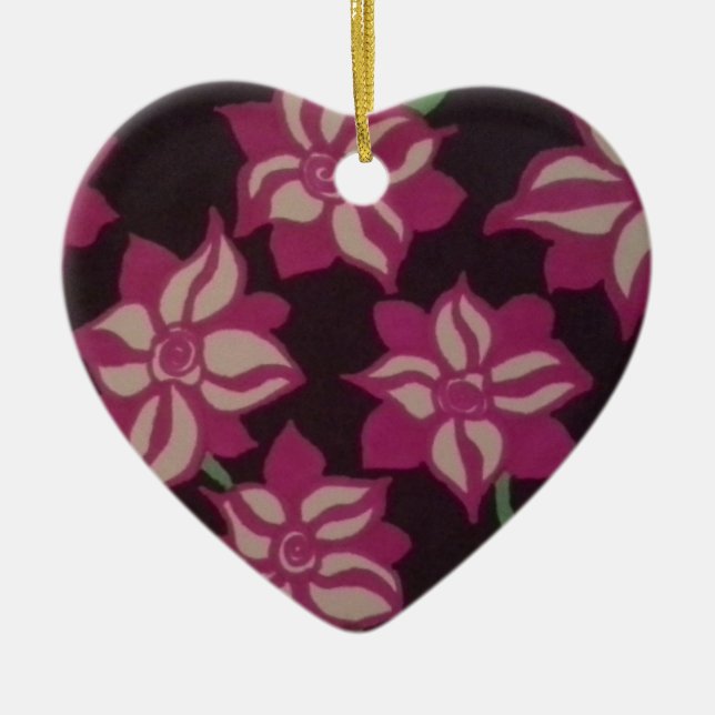 Pink and White Dahlia Pattern Ceramic Tree Decoration (Front)