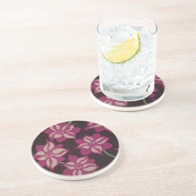 Pink and White Dahlia Pattern Coaster (Side)