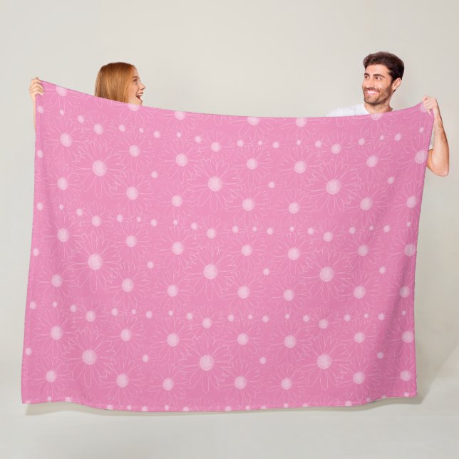 Pink and White Daisies Fleece Blanket (In Situ)