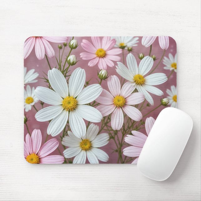 Pink and White Daisies Mouse Pad (With Mouse)