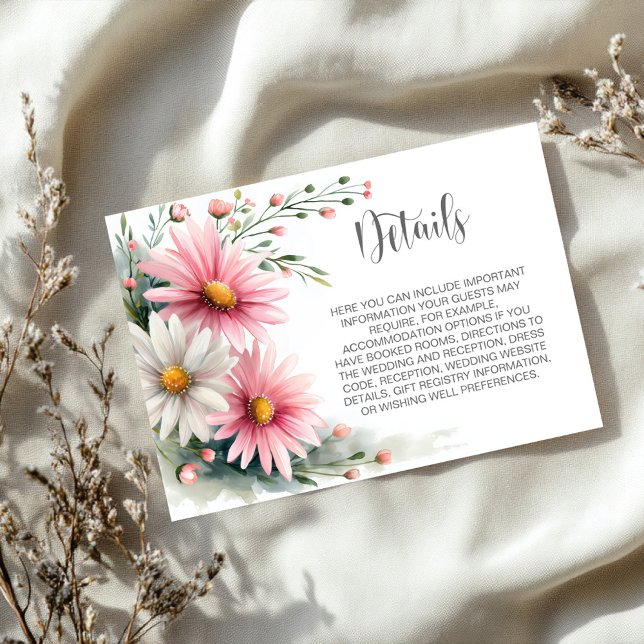 Pink and White Daisies Wedding Details Enclosure Card (Creator Uploaded)