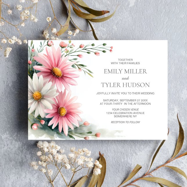 Pink and White Daisies Wedding  Invitation (Creator Uploaded)