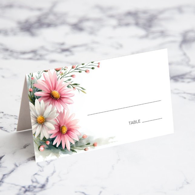 Pink and White Daisies Wedding Place Card (Creator Uploaded)
