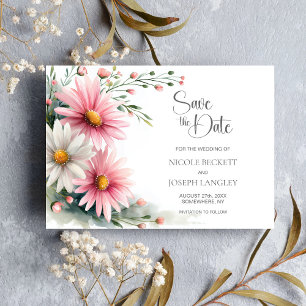 Pink and White Daisies Wedding Save the Date