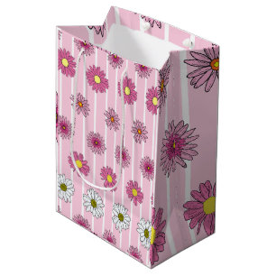 Pink and White Daisies Wildflower Whimsy Medium Gift Bag