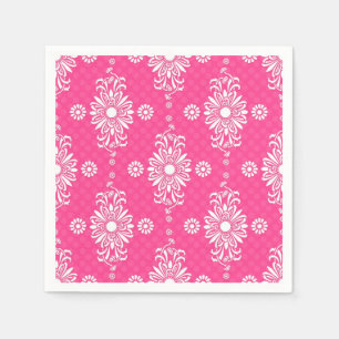 Pink and White Daisy Floral Pattern Paper Napkins