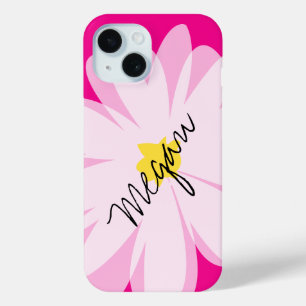 Pink and white daisy flower drawing iPhone 15 case
