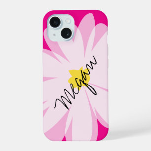 Pink and white daisy flower drawing iPhone 15 case