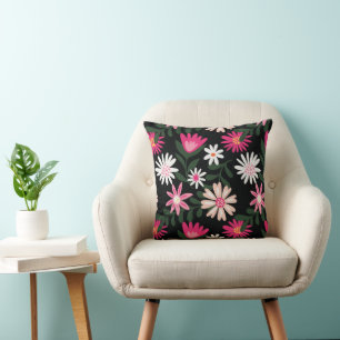Pink and White Daisy Pattern Cushion