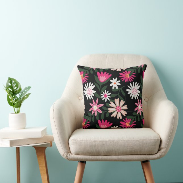 Pink and White Daisy Pattern Cushion (Chair)