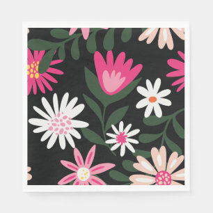Pink and White Daisy Pattern Napkin