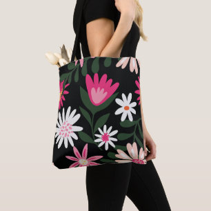 Pink and White Daisy Pattern Tote Bag