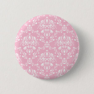 Pink and White Damask 6 Cm Round Badge