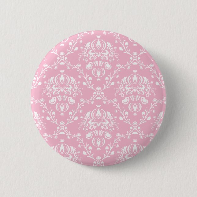 Pink and White Damask 6 Cm Round Badge (Front)