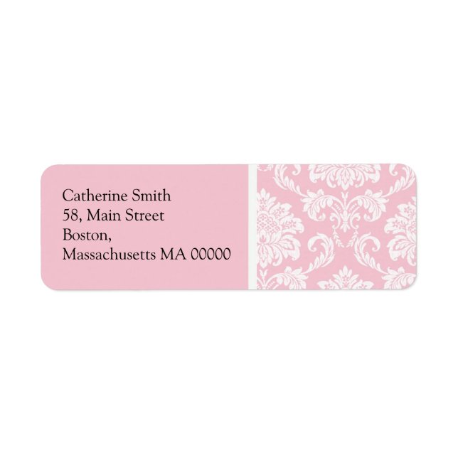 Pink and White Damask Address Labels (Front)