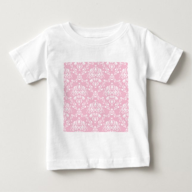 Pink and White Damask Baby T-Shirt (Front)