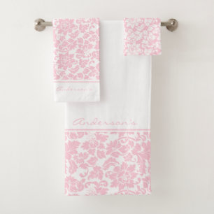 Pink And White Damask Bath Towel Set