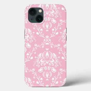Pink and White Damask iPhone 13 Case