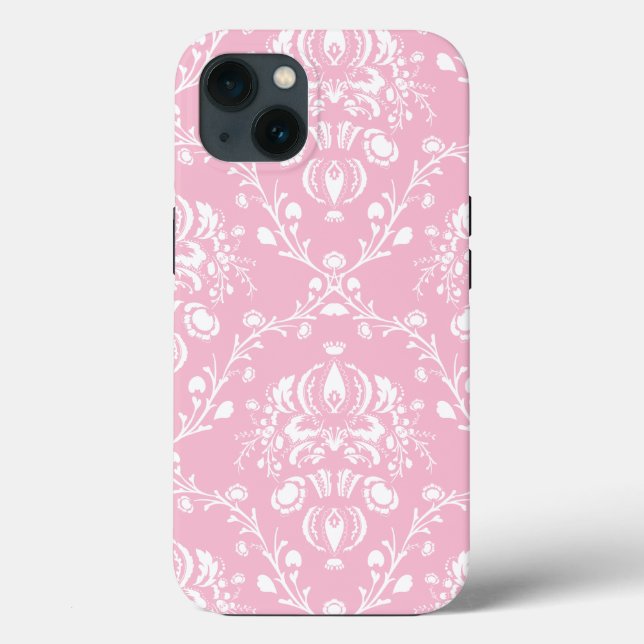 Pink and White Damask Case-Mate iPhone Case (Back)