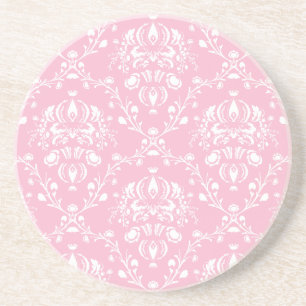 Pink and White Damask Coaster