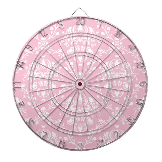 Pink and White Damask Dartboard (Front)