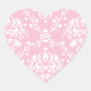 Pink and White Damask Heart Sticker