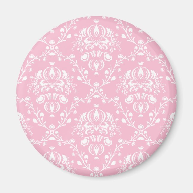 Pink and White Damask Magnet (Front)