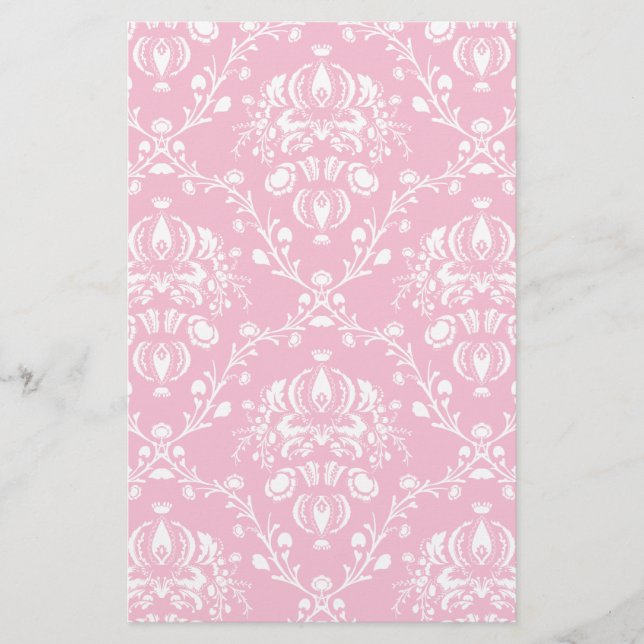 Pink and White Damask Stationery (Front)