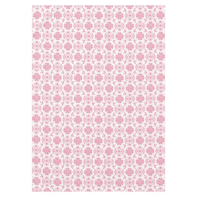 Pink and White Damask Style Pattern Tablecloth (Front)