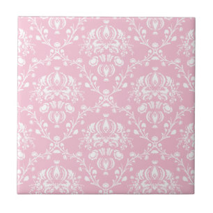 Pink and White Damask Tile