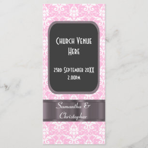 Pink and white damask wedding program