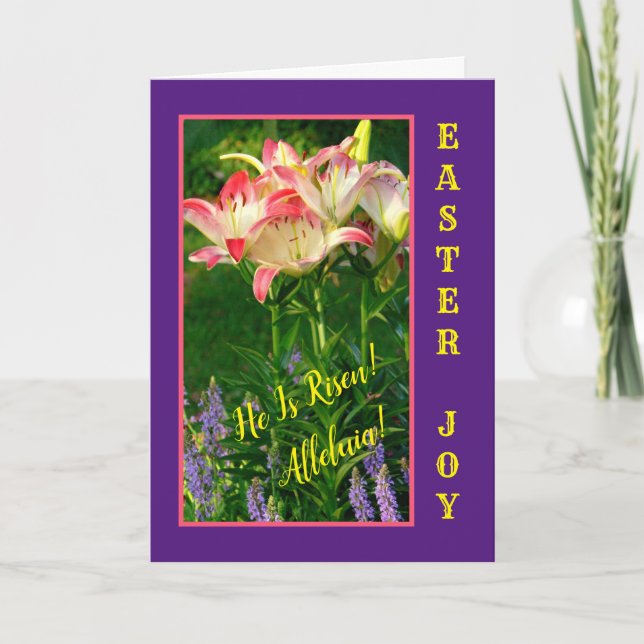 PINK AND WHITE DAYLILIES/EASTER JOY/HE IS RISEN HOLIDAY CARD (Front)