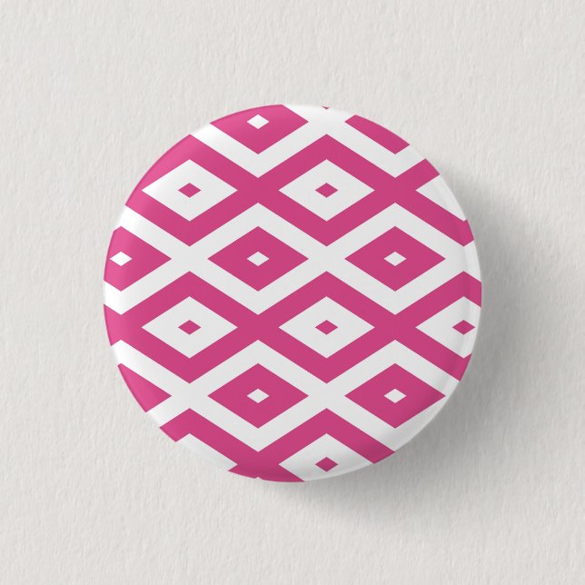Pink and white diamond pattern 3 cm round badge (Front)