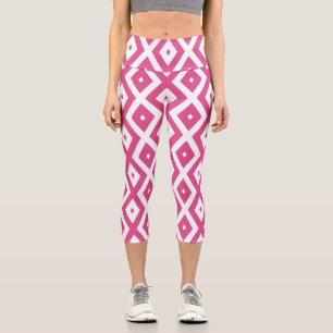 Pink and white diamond pattern capri leggings