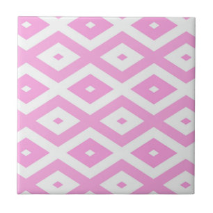 Pink and white diamond pattern ceramic tile