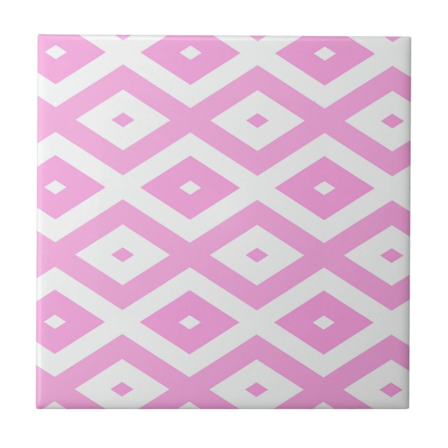 Pink and white diamond pattern ceramic tile (Front)