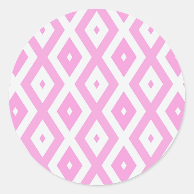 Pink and white diamond pattern classic round sticker (Front)