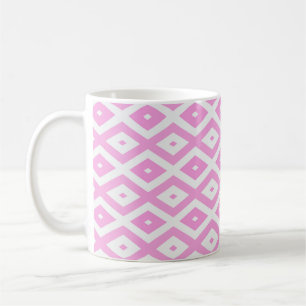 Pink and white diamond pattern coffee mug