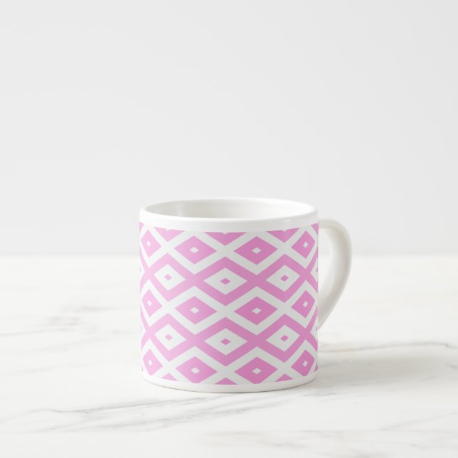 Pink and white diamond pattern espresso cup (Front Right)