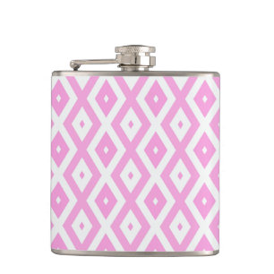 Pink and white diamond pattern hip flask